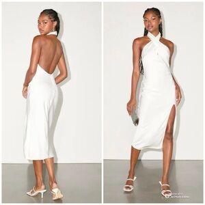 Lulus Beyond Classy White Satin Halter Midi Dress Size Large NWT